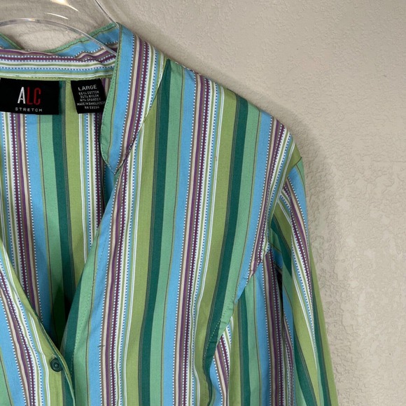 ALC Women's Striped Button Front‎ Blouse Top Stretch Long Sleeve Multicolor SZ L - Picture 4 of 9